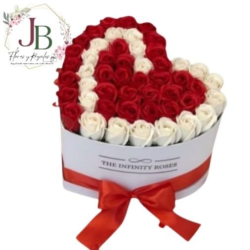FLOREROS.JBFLORESYREGALOS (10) CAJA CORAZÓN 50 ROSAS"