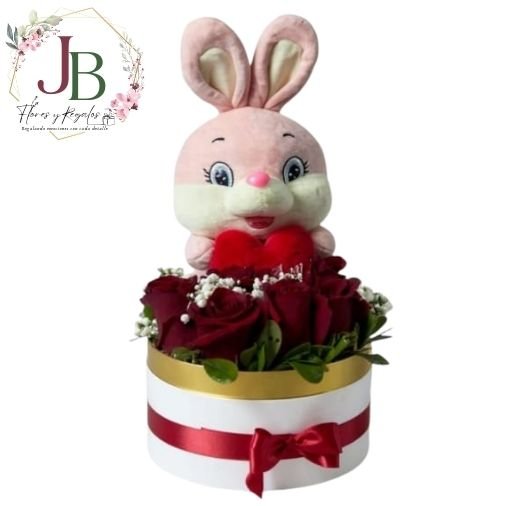 BOX.JBFLORESYREGALOS (13) BOX 7 ROSAS ROJAS Y PELUCHE DE 20CM