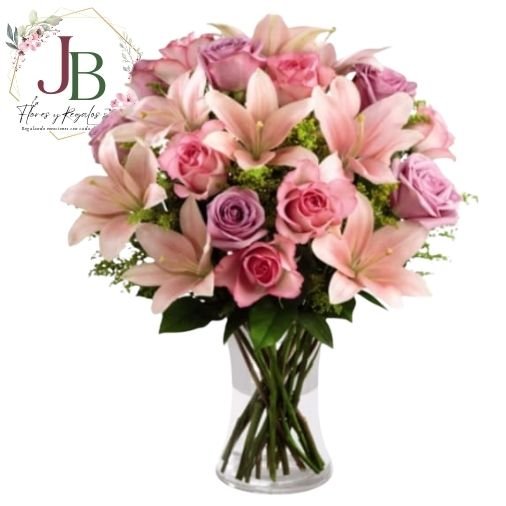 FLORERO DE 24 ROSAS Y LILIUMS"