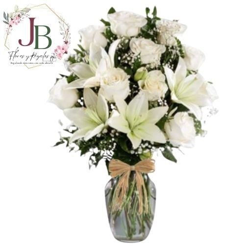 FLORERO DE 10 ROSAS Y LILUMS"