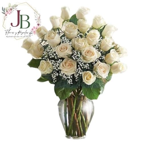 FLOREROS.JBFLORESYREGALOS (5) FLORERO DE 24 ROSAS BLANCAS"