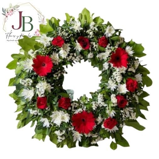 Funebresy condolencias.JBFLORESYREGALOS (14) CORONA FÚNEBRE ROJA"
