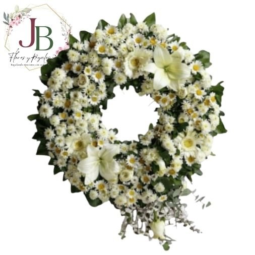 Funebresy condolencias.JBFLORESYREGALOS (18) CORONA CIRCULAR BLANCA GRANDE"