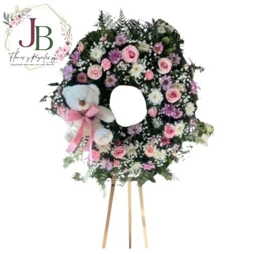 Funebresy condolencias.JBFLORESYREGALOS (25) CORONA FÚNEBRE DULCE ANGEL DE 50CM.