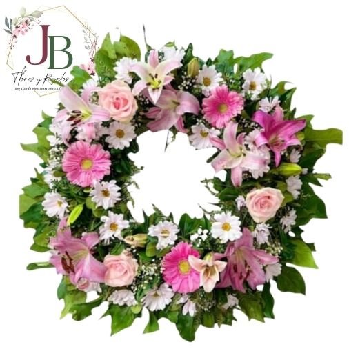 Funebresy condolencias.JBFLORESYREGALOS (9) CORONA FÚNEBRE ROSADA"