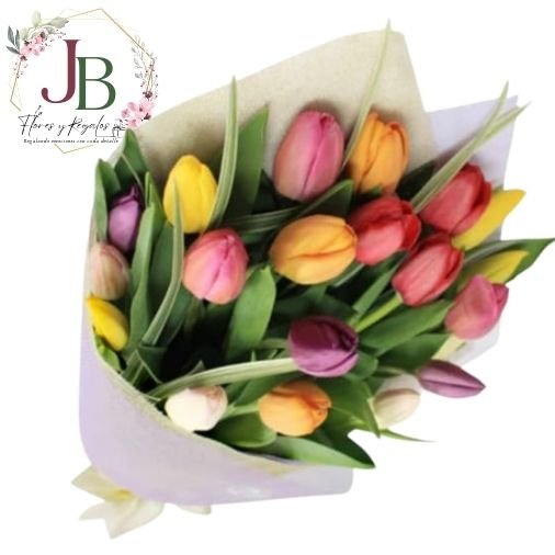 RAMOSYFLORES.JBFLORESYREGALOS (1) RAMO DE 20 TULIPANES MULTICOLOR"