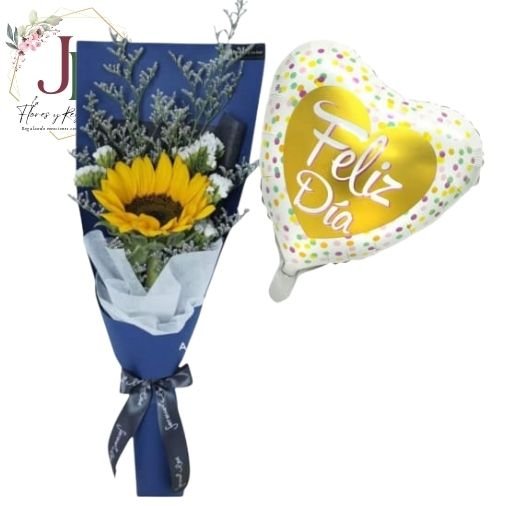 RAMOSYFLORES.JBFLORESYREGALOS (11) GIRASOL ARREGLADO Y GLOBO"