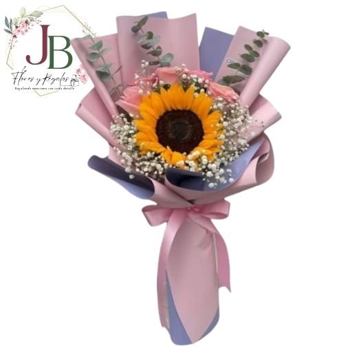 RAMO DE GIRASOL Y 4 ROSAS"