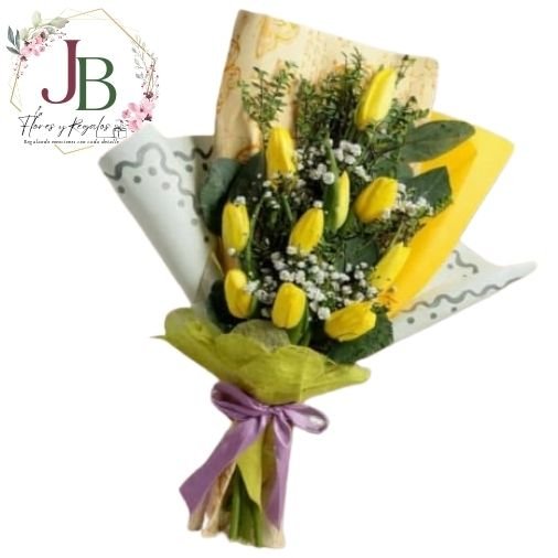 RAMOSYFLORES.JBFLORESYREGALOS (14) RAMO DE 10 TULIPANES AMARILLOS