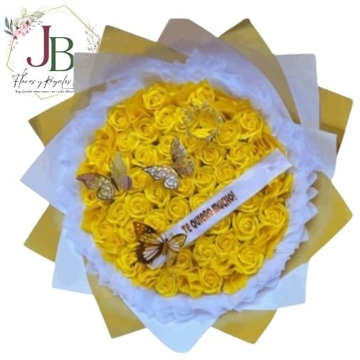 RAMOSYFLORES.JBFLORESYREGALOS (15) BOUQUET DE 100 ROSAS AMARILLAS ETERNAS"