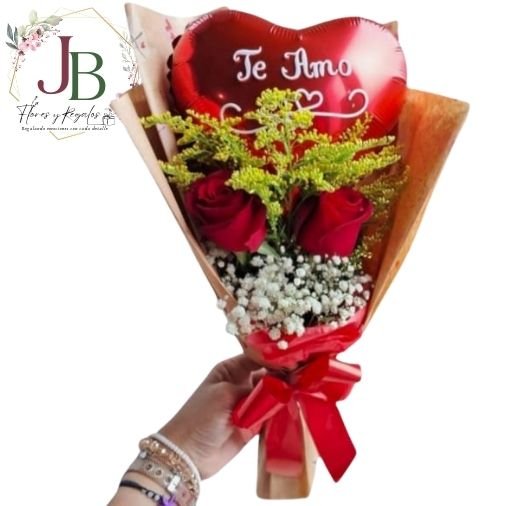 RAMOSYFLORES.JBFLORESYREGALOS (17) RAMITO DE 2 ROSAS Y GLOBO"