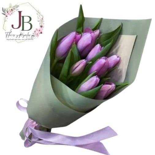 RAMOSYFLORES.JBFLORESYREGALOS (18) RAMO DE 10 TULIPANES LILA"