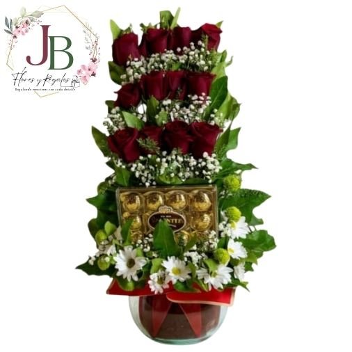RAMOSYFLORES.JBFLORESYREGALOS (18) ARREGLO PECERA FRONTAL 12 ROSAS
