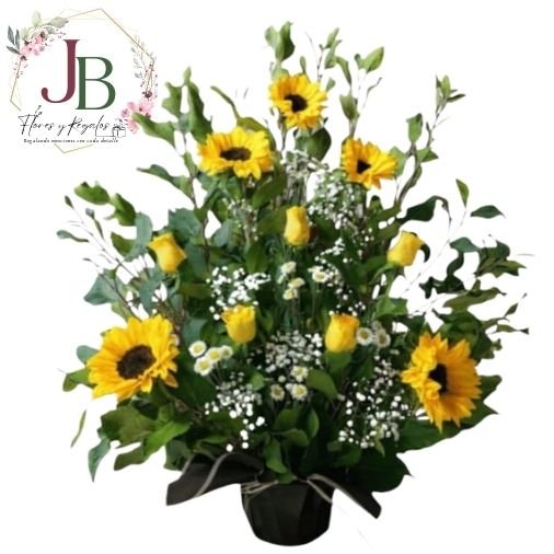 RAMOSYFLORES.JBFLORESYREGALOS (19) ARREGLO DE 5 ROSAS Y 5 GIRASOLES