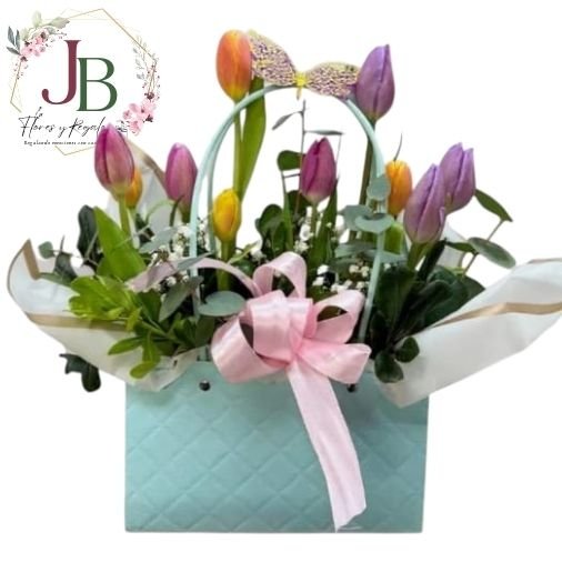 RAMOSYFLORES.JBFLORESYREGALOS (2) CARTERA 10 TULIPANES BICOLOR