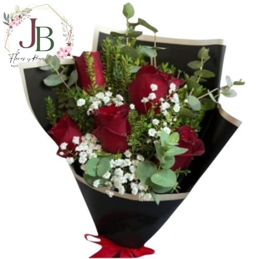 RAMOSYFLORES.JBFLORESYREGALOS RAMO DE 5 ROSAS ROJAS"