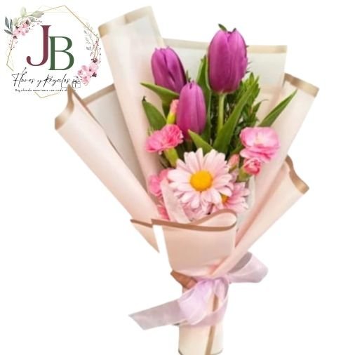 RAMOSYFLORES.JBFLORESYREGALOS (22) RAMO DE 3 TULIPANES CON GERBERAS Y CLAVELES"