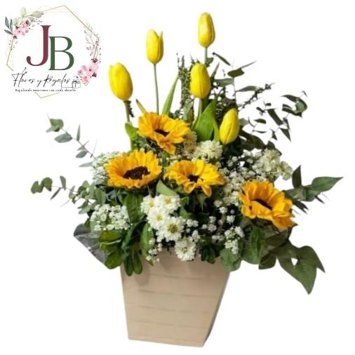 RAMOSYFLORES.JBFLORESYREGALOS (23) CARTERA DE 5 TULIPANES Y 4 GIRASOLES
