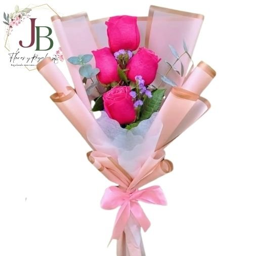 RAMO 4 ROSAS FUCSIA"