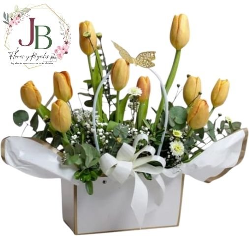 RAMOSYFLORES.JBFLORESYREGALOS (27) CARTERA DE 10 TULIPANES AMARILLAS