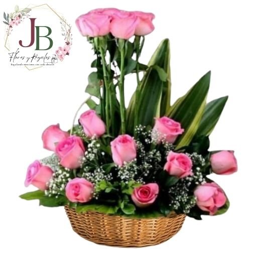 RAMOSYFLORES.JBFLORESYREGALOS (3) CANASTA 15 ROSAS IMPORTADAS