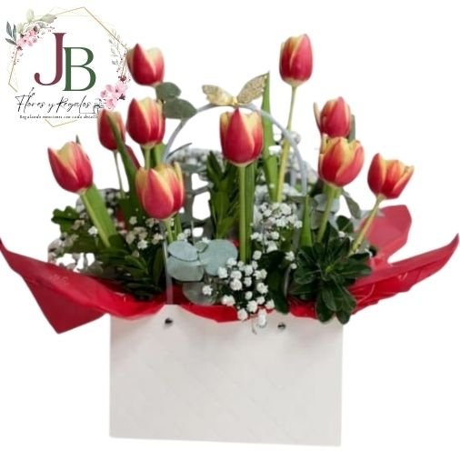 RAMOSYFLORES.JBFLORESYREGALOS (31) CARTERA DE 10 TULIPANES ROJOS