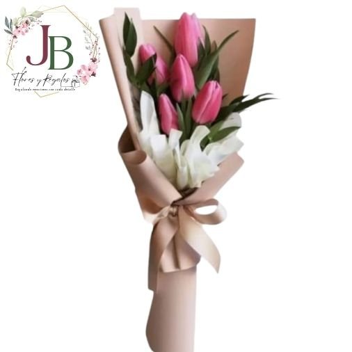 RAMOSYFLORES.JBFLORESYREGALOS (7) 5 TULIPANES ROSA"