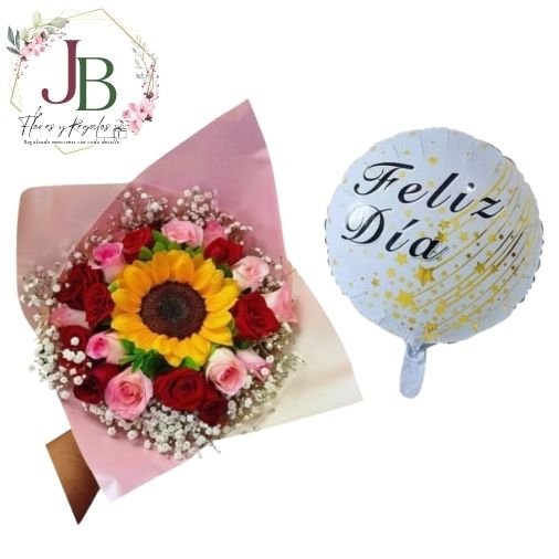 RAMOSYFLORES.JBFLORESYREGALOS (9) LINDO RAMO ROSE CON GIRASOL"