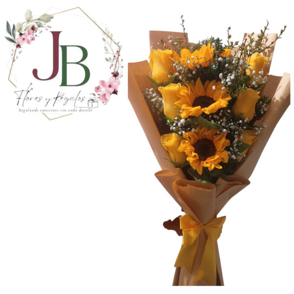 Photoroom-20250926_085306478 (7) ESPECTACULAR RAMO DE 6 ROSAS AMARILLAS Y 3 GIRASOLES