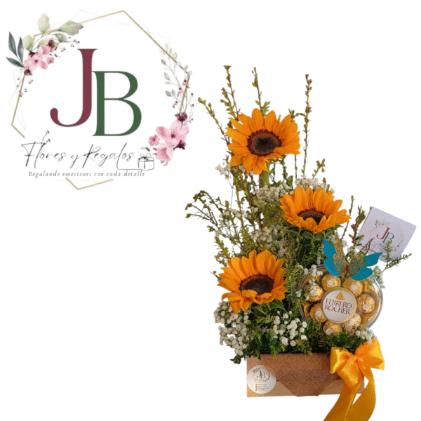 IMG_20251110_150529830 (11) HERMOSO ARREGLO DE 3 GIRASOLES Y BOMBON FERRERO X8