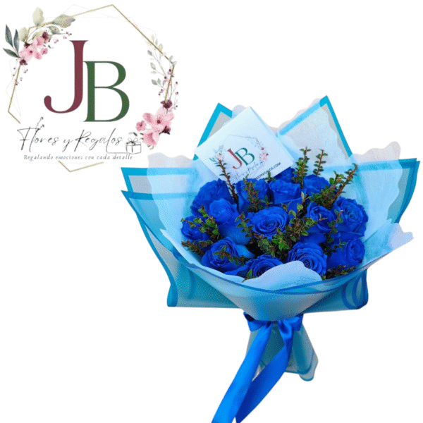 HERMOSO RAMO 15 ROSAS AZULES