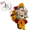 BOX DE GIRASOLES Y ROSAS CON PELUCHE